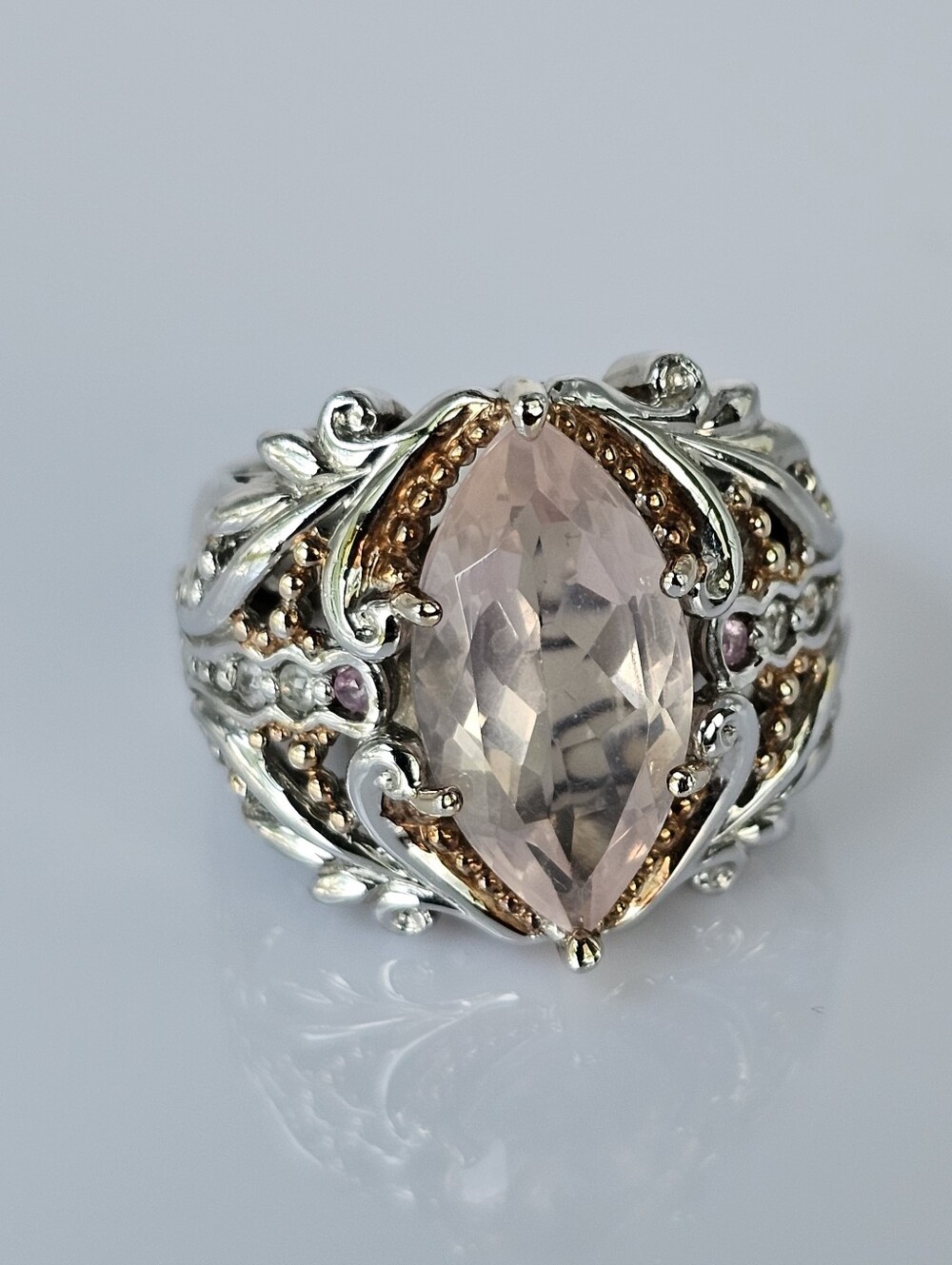Retired Morganite & Pink Sapphire Ring Palladium Sterling Silver 18K Size 7!